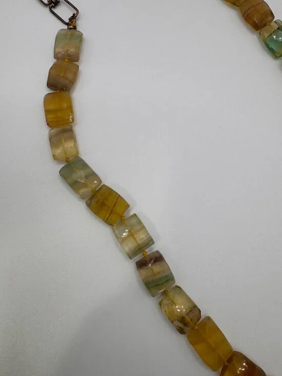 Faceted Fluorite Beaded Necklace Hand Knotted 925 Silver Chain Toggle 24” Artisa - Picture 5 of 11